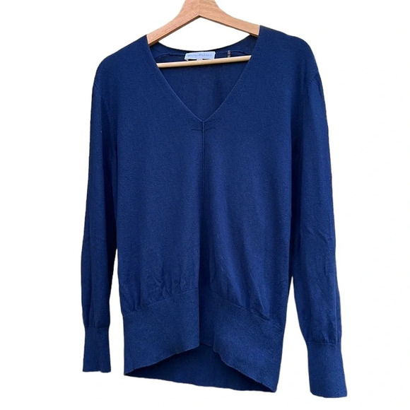 White & Warren V Neck Light Weight Sweater. Cotton/Silk. Navy. SzM - Picture 1 of 7